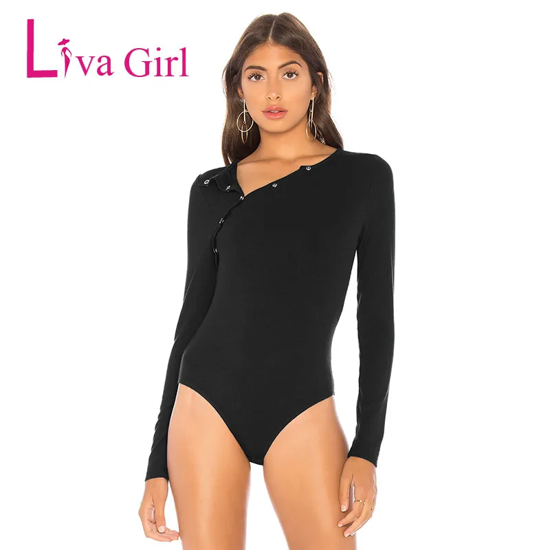 Сексуальное черное трикотажное боди LIVA GIRL с длинным рукавом женские весенние