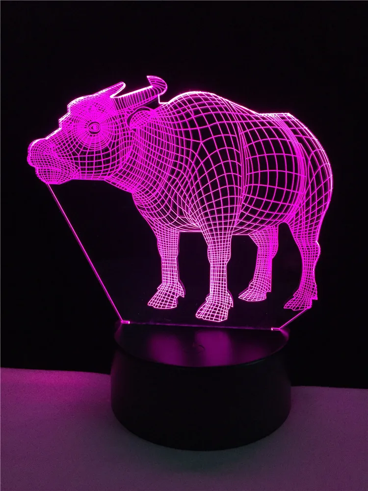3D лампа в виде животных буйвола крупного рогатого скота светодиодная ночная с USB