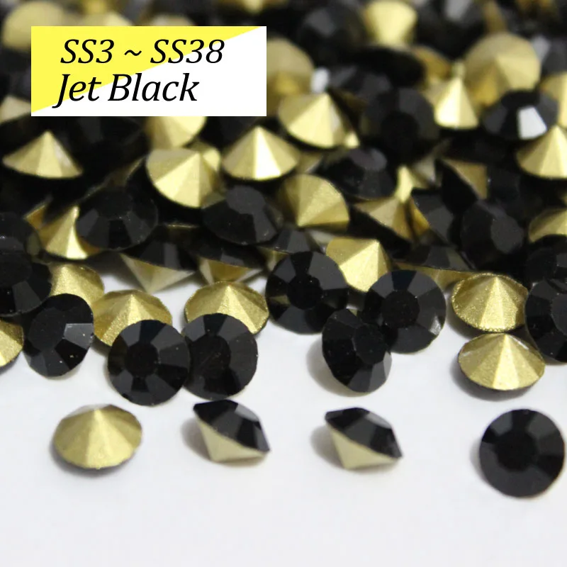 Jet black SS16-SS38 блестящие хрустальные стразы круглые с заостренным фольгированным дном сзади стекло камень для одежды сумки - Цвет: Jet black