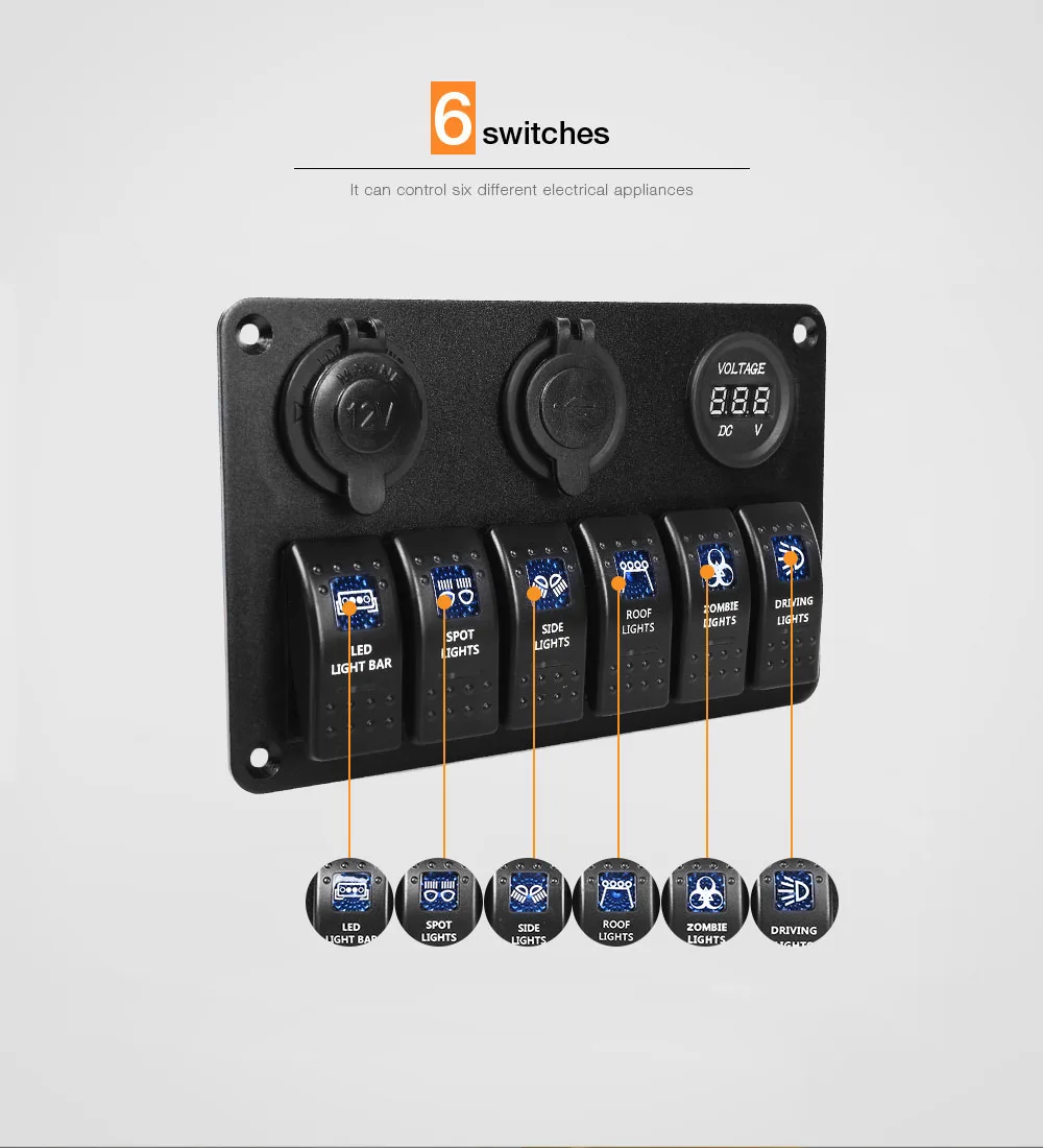 Новое поступление автомобиля 5 Pin двойной светодиодный фонарь с двумя портами USB Зарядное устройство 6 бит переключатель вольтметр композитный Панель сопротивление воды крышка