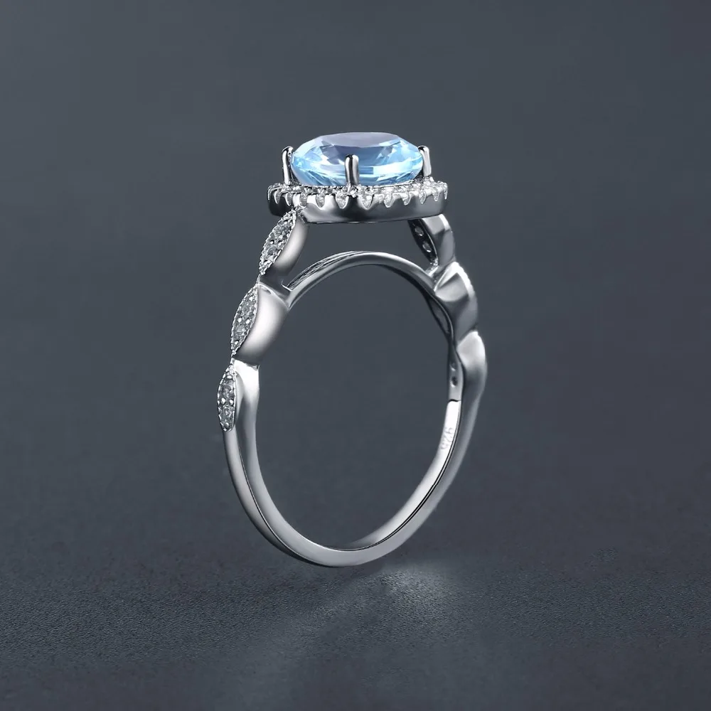 Gem's Ballet 2.57Ct натуральный Небесно-Голубой топаз драгоценный камень кольцо 925 пробы серебро изогнутые Halo to Match кольцо для женщин хорошее ювелирное изделие