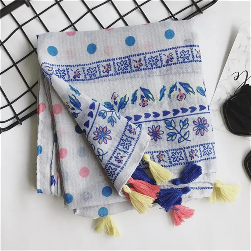 Мусульманский хиджаб с кисточками бандана из пашмины цветочным принтом в