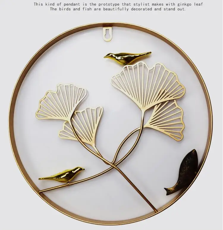 

Modern Wrought Iron 3D Ginkgo Leaf Wall Hanging Crafts Decoration Restaurant Porch Pendant Livingroom Wall Mural Ornaments Decor