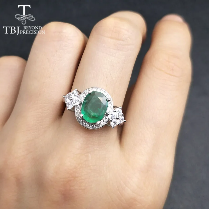 TBJ 100% кольцо с натуральным изумрудом из стерлингового серебра 925 пробы подарочной