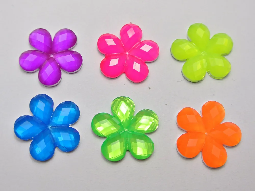 

50 Mixed Neon Color Flatback Acrylic Flower Rhinestone Gems 20mm No Hole