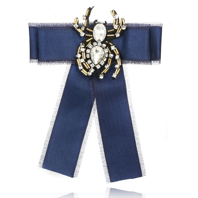Bohemian Fabric Bowknot Brooches For Women Bow Neck Tie Inlay Rhinestone Spider Brooch Wedding Party Clothing Accessories Broche | Украшения