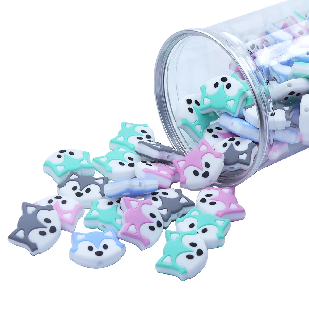 Joepada 50Pcs Fox Lovely Baby Teething Beads Food Grade Silicone Teether Making Baby Teething Jewelry Necklace Accessories Toy