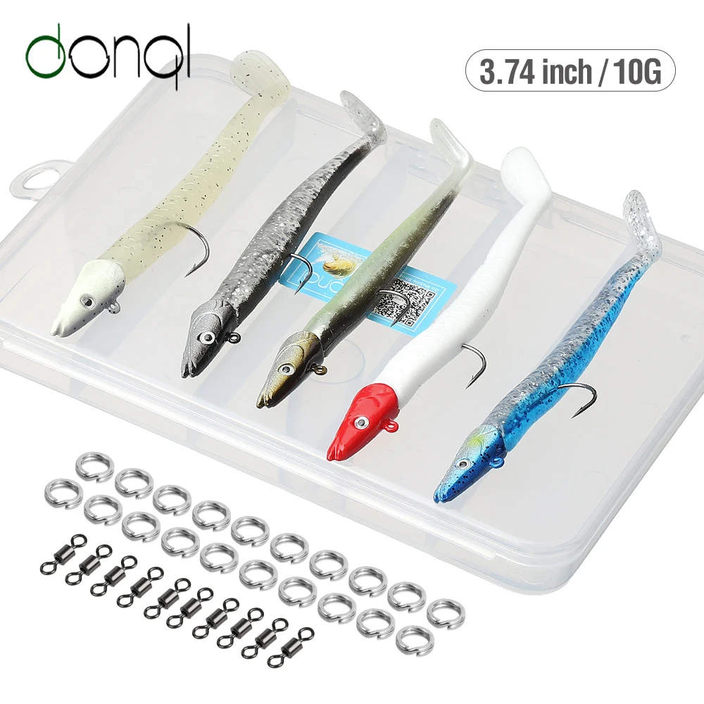 DONQL 5 шт./компл. Jig Head мягкие рыболовные приманки силиконовые приманки 10g 95 мм крючковый лов Тонущая приманка со свинцовым Easy Shiner от Шад приманки для рыбалки