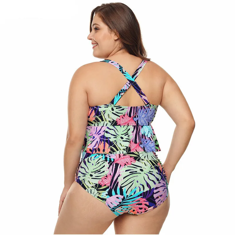 Летние Одежда заплыва костюм для женщин большие размеры Тропический Принт