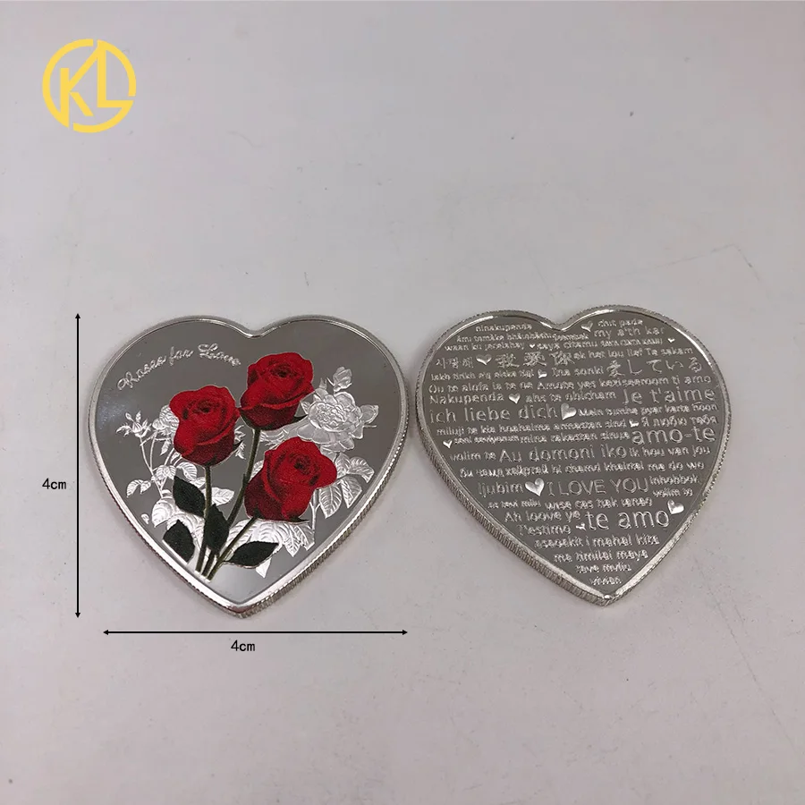 2 шт. горячая Распродажа любовь монеты Роза металлические сердце монета с розой I