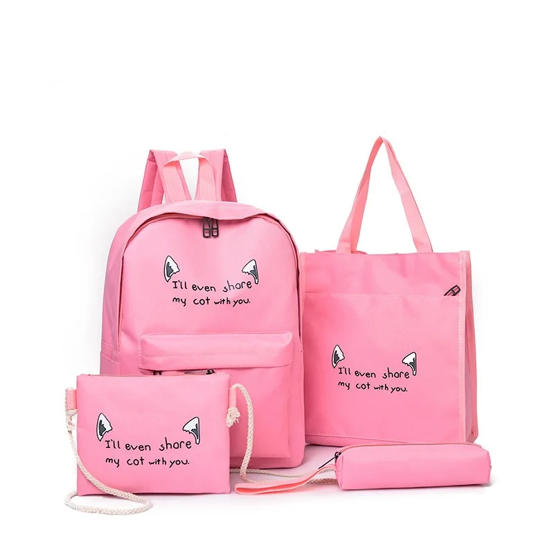 

17-557 New Fashion Light Four-piece Set Alphabet Student Shoulder Bag Men and Women Nylon Backpack
