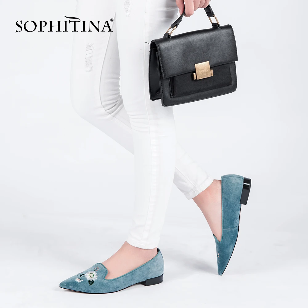 SOPHITINA Роскошная обувь на плоской подошве с вышивкой Элегантные женские туфли