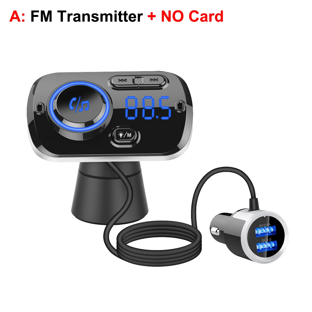 Fm-передатчик Bluetooth V5.0 Авто беспроводной радио Автомобильное зарядное устройство адаптер MP3 с QC3.0 Зарядка Поддержка USB TF карта окружающий светильник - Название цвета: A-FM Transmitter