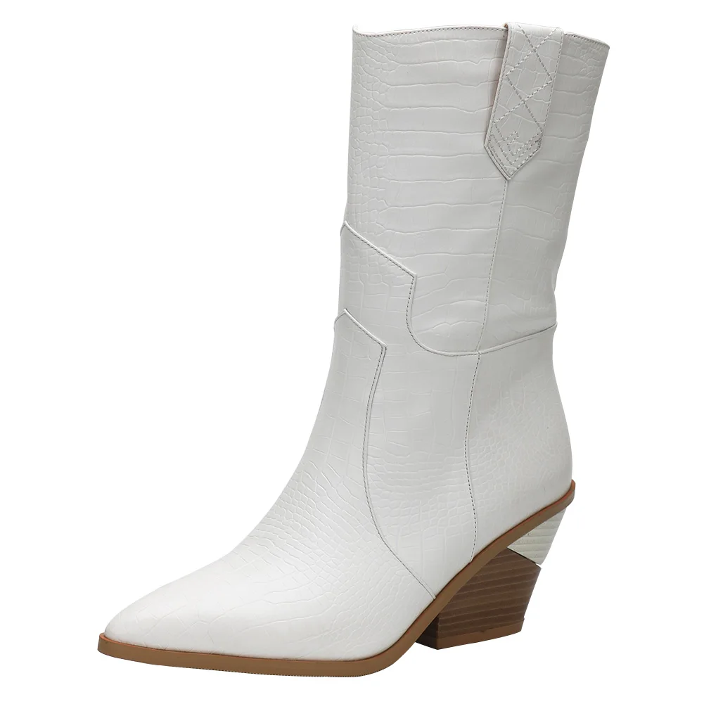 white add fur Doratasia/осень-зима, большие размеры 33-46, удобные сапоги до середины икры на массивном каблуке, женская обувь, ковбойские сапоги без шнуровки, женская обувь - Цвет: white add fur