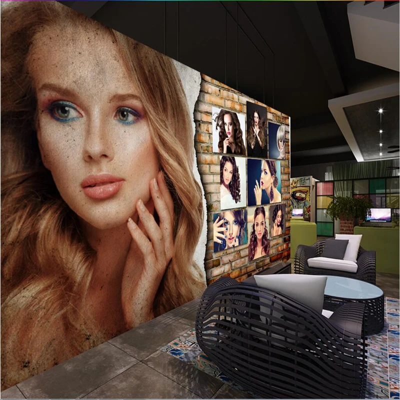 

beibehang Customize any size wallpaper fresco photo 3D three-dimensional glamor creative hair salon barber shop background