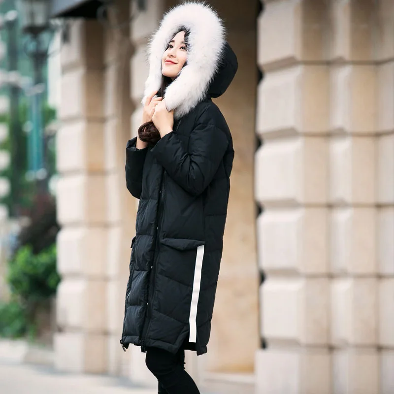Большой натуральный мех енота 2018 Высококачественная Зимняя парка Женская