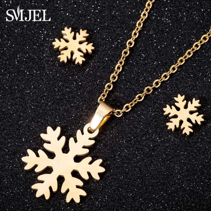 SMJEL 2018 Bijoux Винтаж Снежинка Колье женское ожерелье цветок серьги ювелирный набор