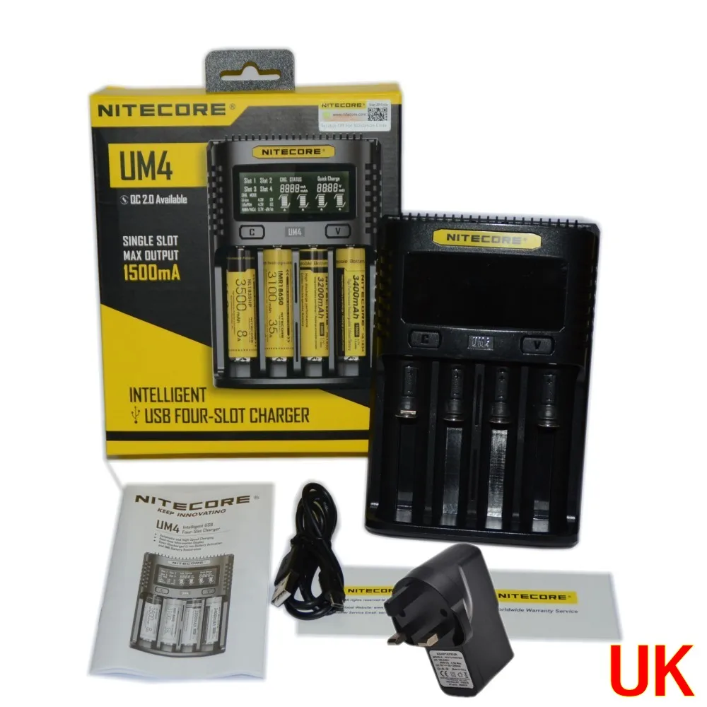 UM4 add USB power NITECOR UM4 UM2 C4 VC4 LCD Смарт зарядное устройство для Li-ion/IMR/INR/ICR/LiFePO4 18650 14500 26650 AA 3,7 1,2 V 1,5 V батареи D4 - Цвет: UM4 add USB power
