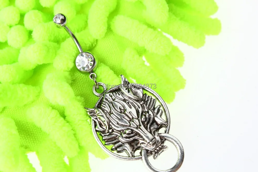 wolf head bellyring with charm chain jewelry | Украшения и аксессуары