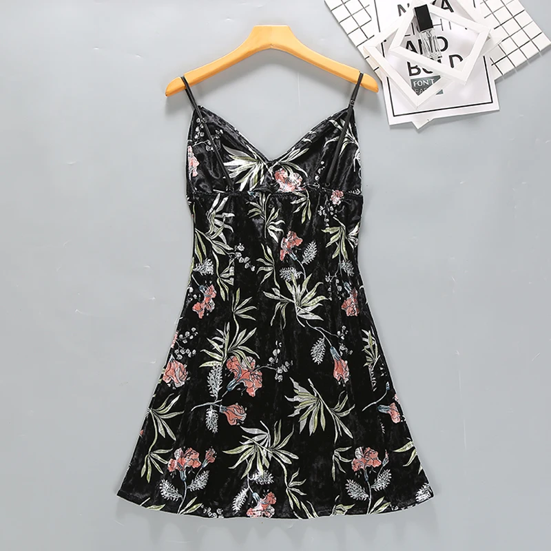 

Women Velour Nightgown Sleeveless Sleepshirt Print Nightdress Winter Autumn Nightwear Fashion Home CLothing