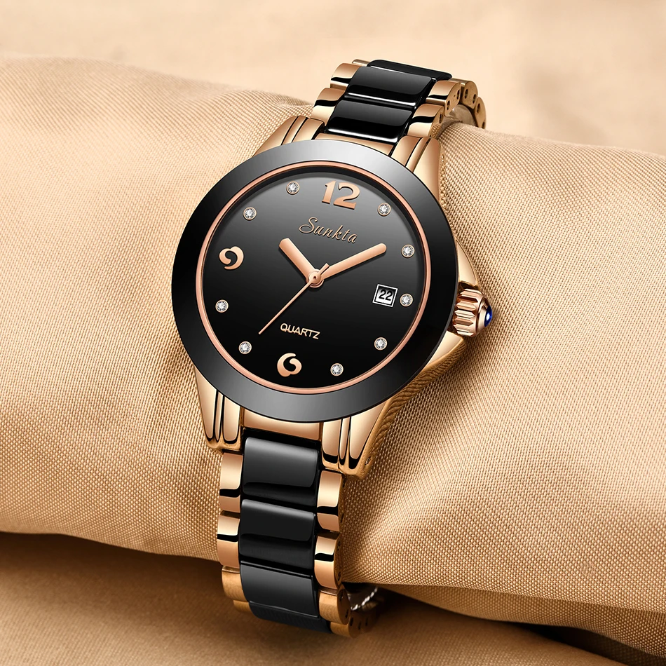SUNKTA, модные женские часы, розовое золото, женские часы-браслет, Reloj Mujer, новинка, креативные водонепроницаемые кварцевые часы для женщин+ коробка