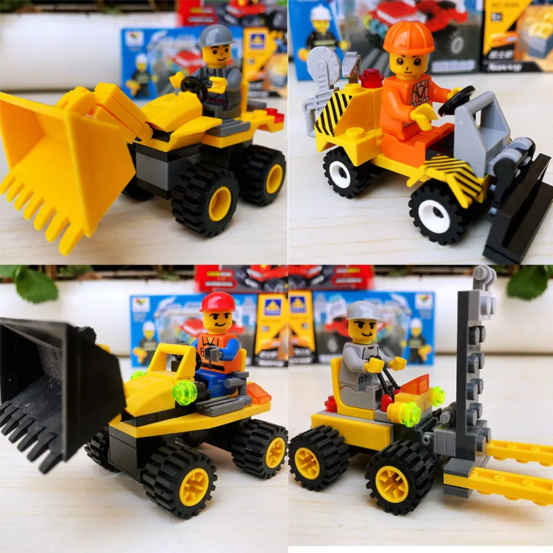 Construction vehicle Bulldozer Excavator Forklift Crane Building Blocks Engineering series Minifigure Car children toys | Игрушки и