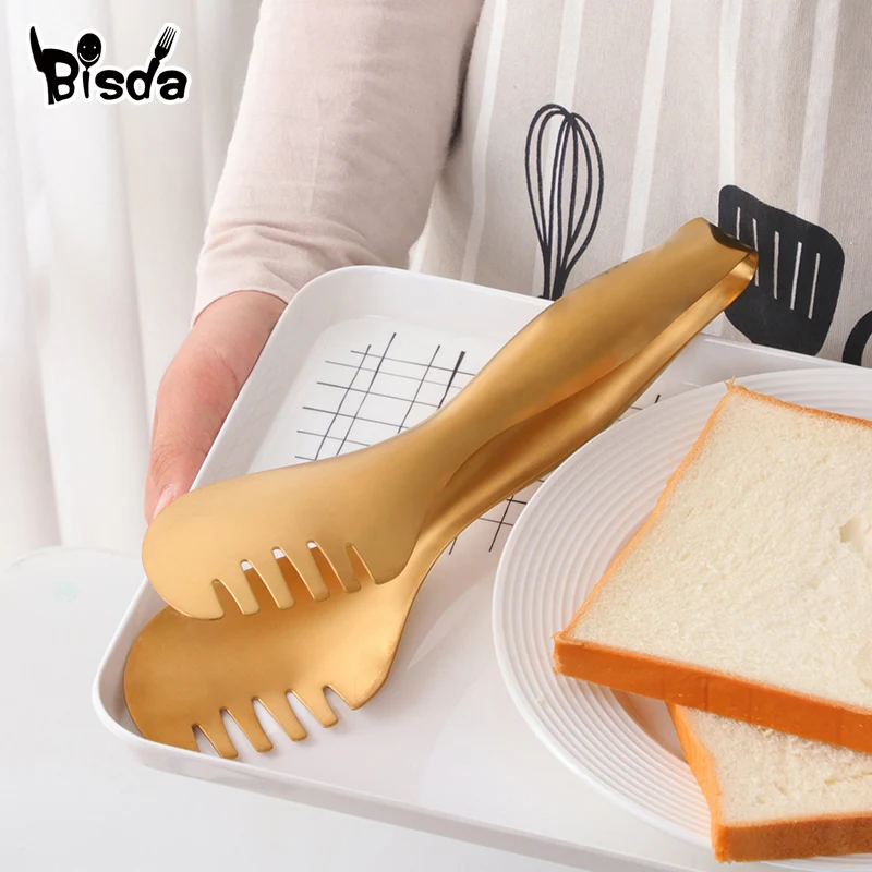 Принадлежности для барбекю гриль Тонг нержавеющая сталь зажим хлеба золотые