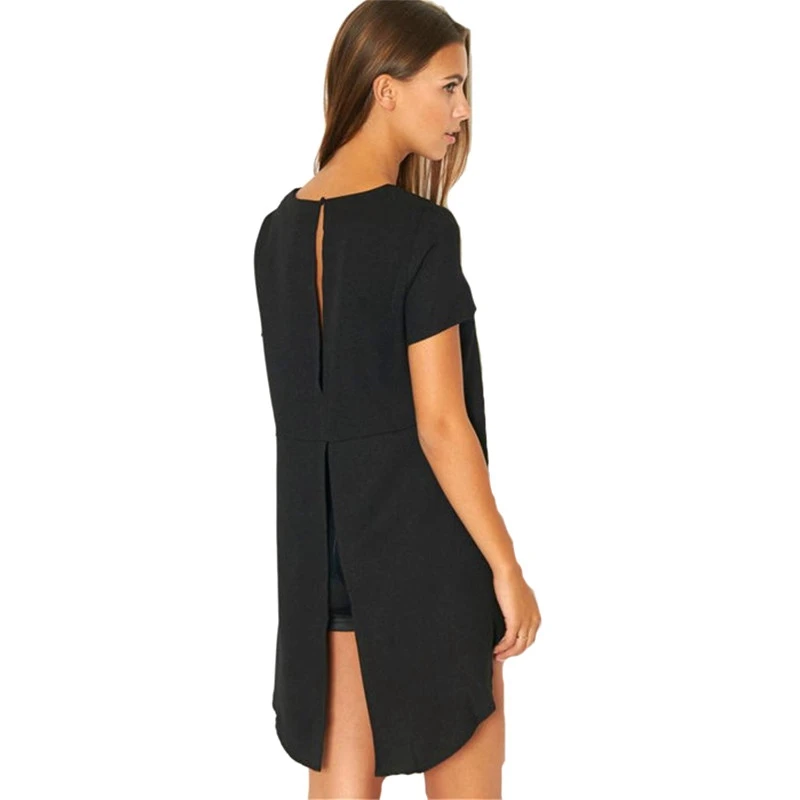 Solid Chiffon Women's Shirt - Short Front Long Back Dovetail Blouse - Summer Catwalk Style Fashion Tops for Ladies image 4
