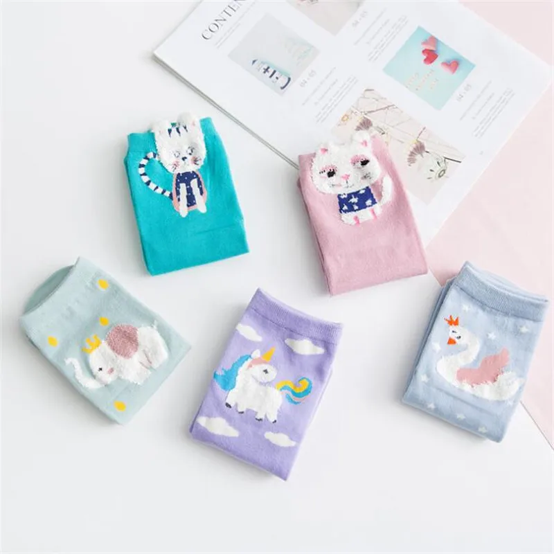 Корейские милые женские носки с единорогом хлопковые Мультяшные забавные со