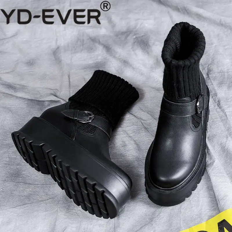 YD-EVER сапоги из натуральной кожи на плоской платформе с круглым носком и