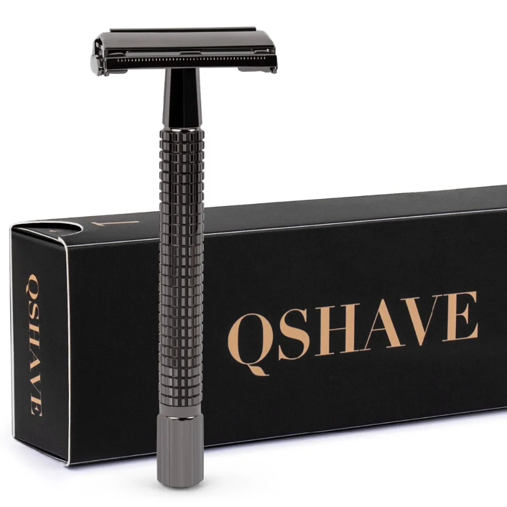 Фото Безопасная бритва Qshave с двойным лезвием, Классическая Безопасная бритва черного цвета с длинной ручкой и открытым лезвием в виде бабочки, 1 ... №1