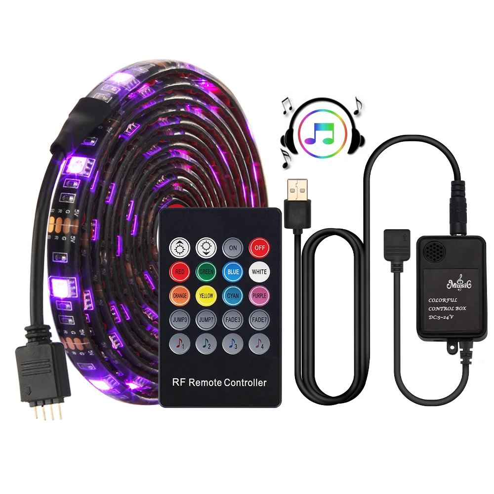 Музыкальный контроллер 5050 RGB со звуковым датчиком светодиодная Ночная полоса с
