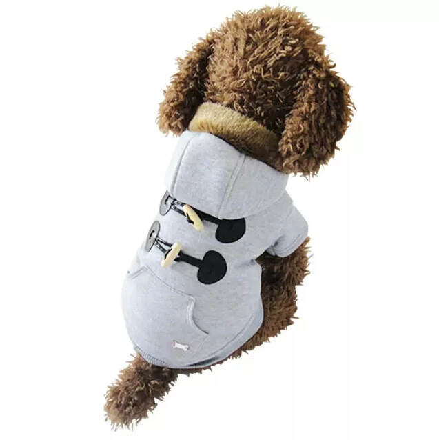 Новинка зимняя куртка с роговыми пуговицами капюшоном для собак пальто красный