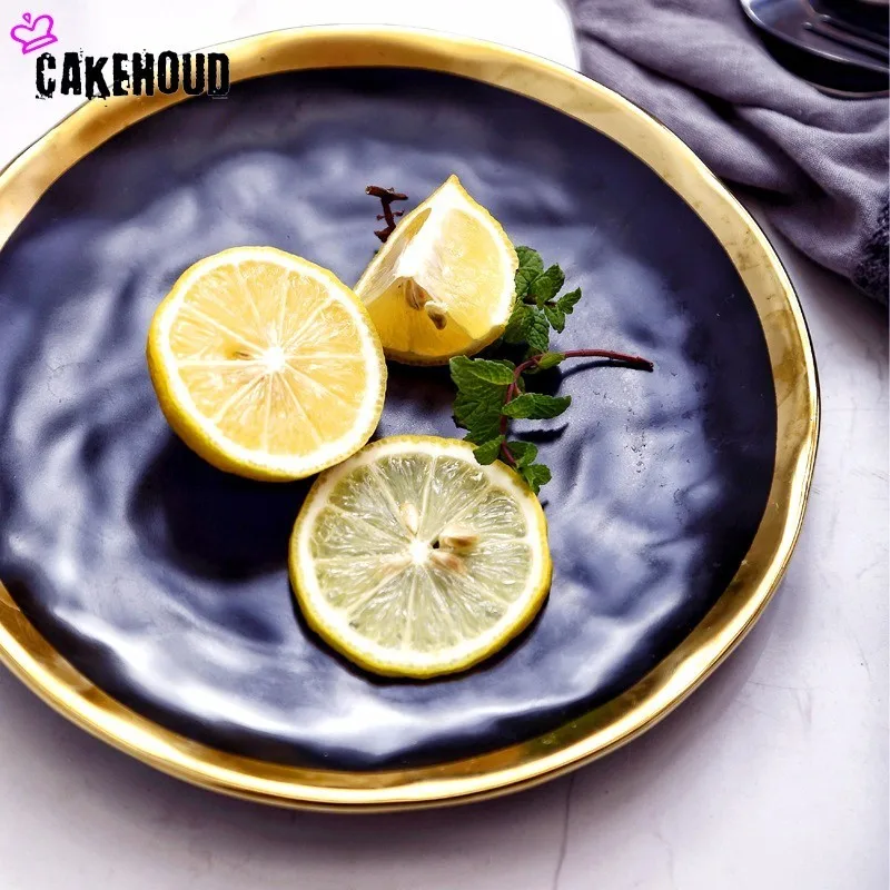 CAKEHOUD Европейский стиль керамические тарелки позолоченные черные западные блюда для стейка посуда для фруктов тарелка для салата кухонная посуда