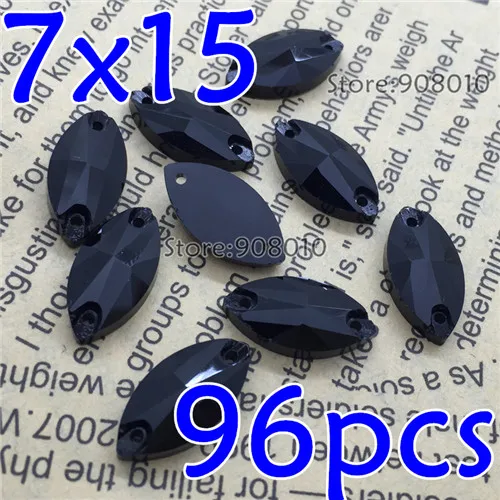 7x15Navette 96pcs Jet Black Цвет Стеклярус для шитья Кристаллы с плоски основанием 2 отверстия пришить стразы Teardrop Овальный Rivoli квадратный Navette - Цвет: 7x15Navette 96pcs