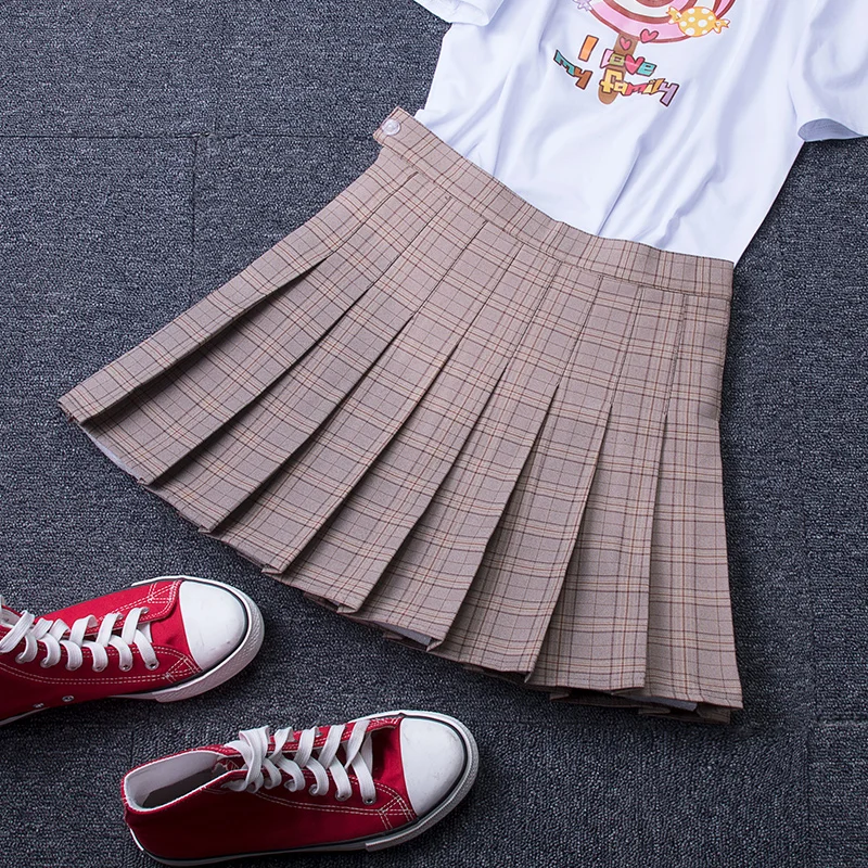 Юбки размера плюс, 3 XL, короткие, женские, новые, летние, трапециевидные, для школы, высокая талия, модная клетчатая плиссированная юбка, женская, Корейская, элегантная юбка - Цвет: 1859