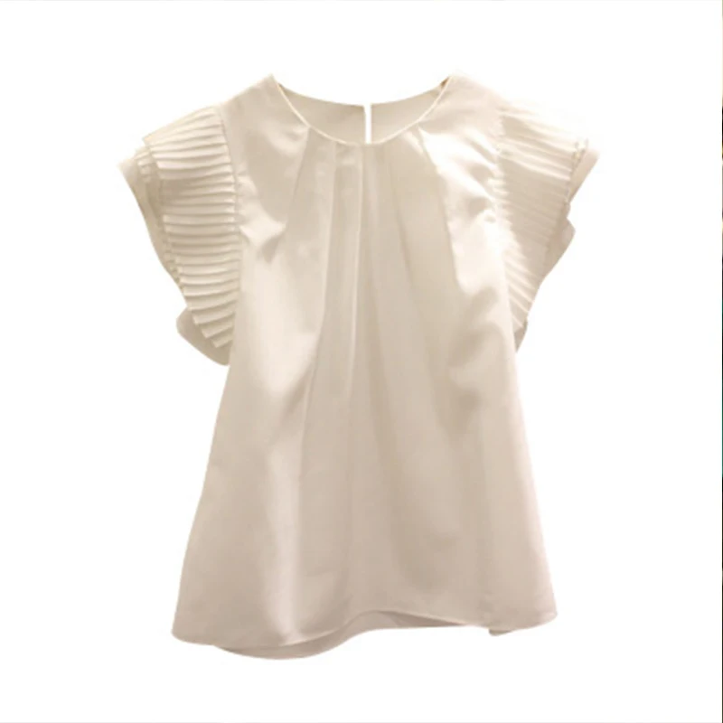 2019 новая однотонная Белая Летняя женская блузка с круглым вырезом коротким
