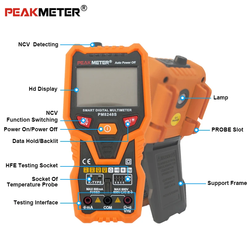 Peakmeter PM8248S умный автоматический профессиональный мультиметр Вольтметр с