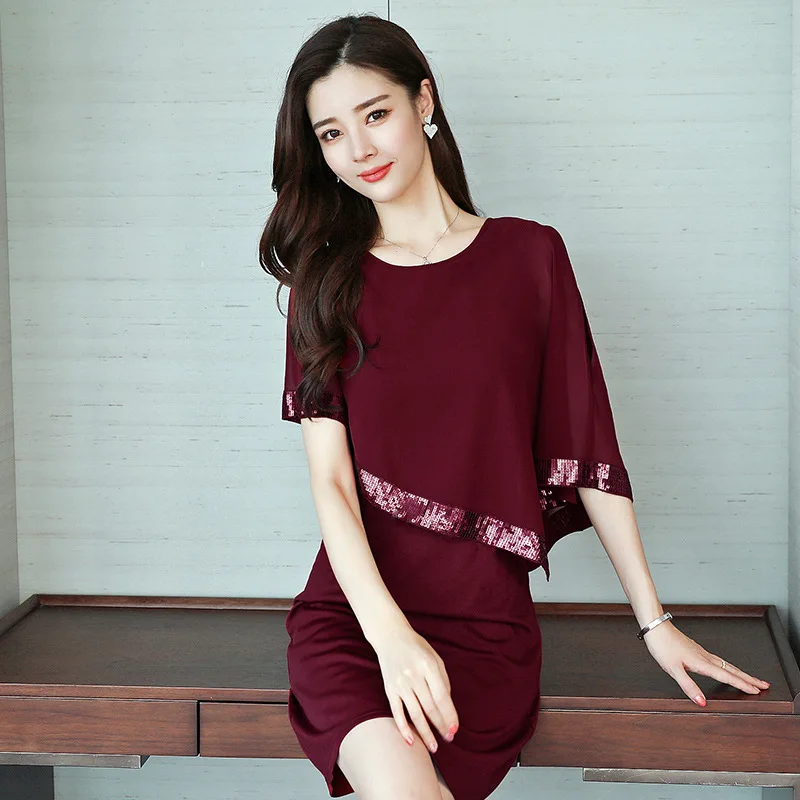 Новинка женское летнее корейское Модное шифоновое платье с короткими рукавами
