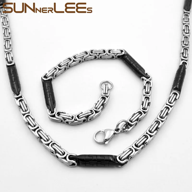 SUNNERLEES модные ювелирные изделия из нержавеющей стали ожерелье браслет набор 6 мм