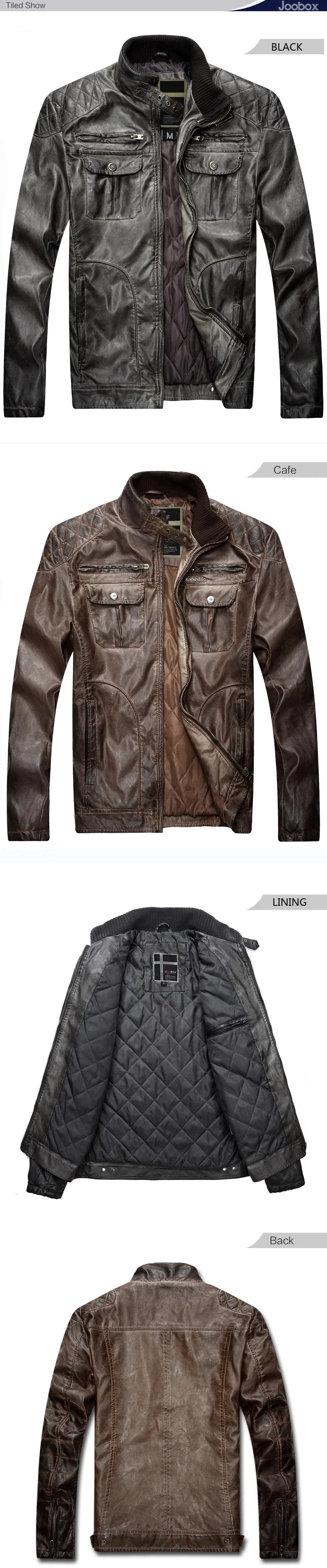 Мотоцикл кожаная куртка Мужская Модные застежки-молнии кожаная одежда винтажная байкерская куртка Мужская Утепленная верхняя одежда коричневый черный