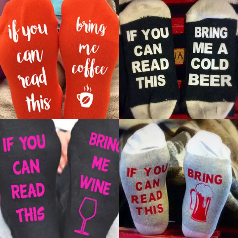 

fashion happy socks christmas kawaii funny sock Winter if you can read this bring me a glass of wine socks men