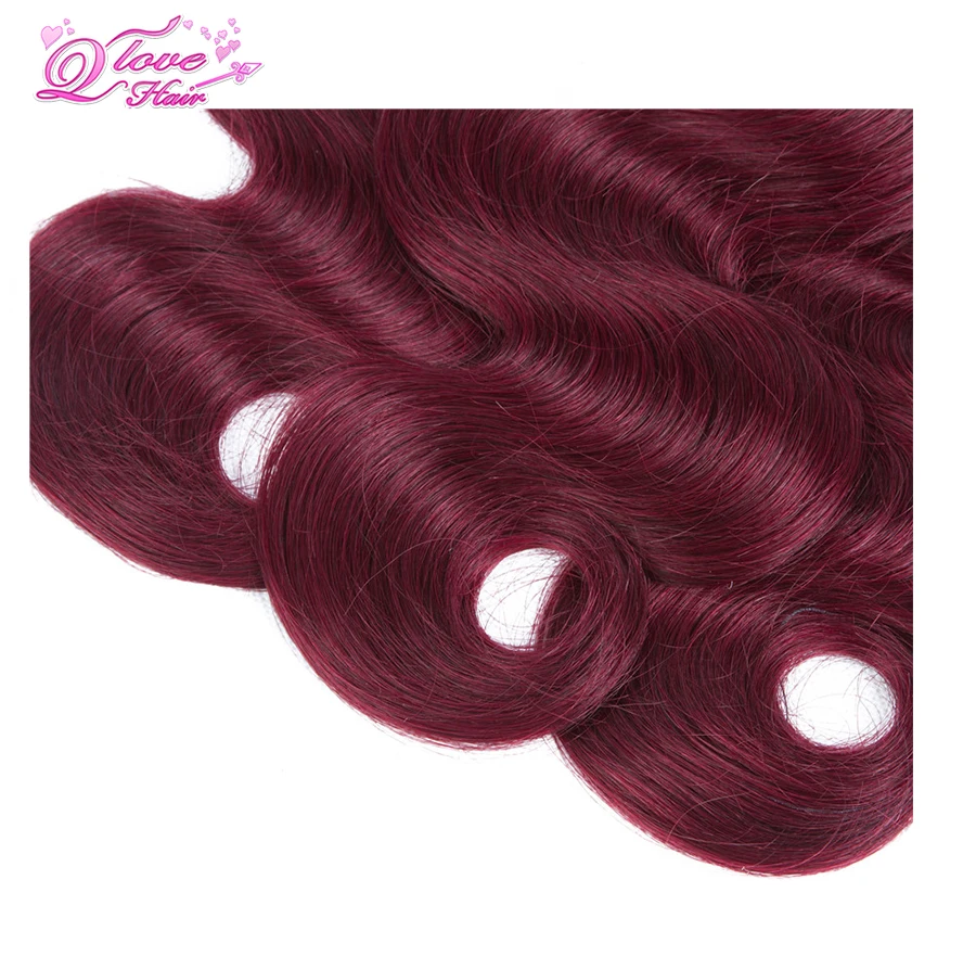 Queen Love Hair предварительно цветные Омбре перуанские Волосы на теле 1B 99J/бордовый