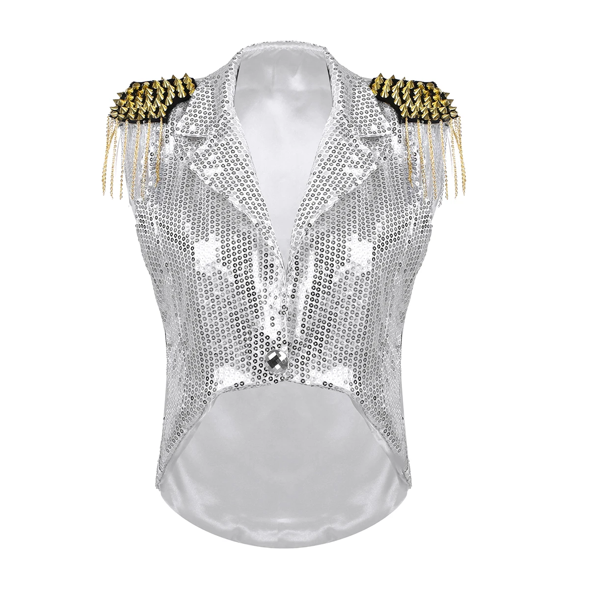 Женский укороченный жилет без рукавов со сверкающими блестками и