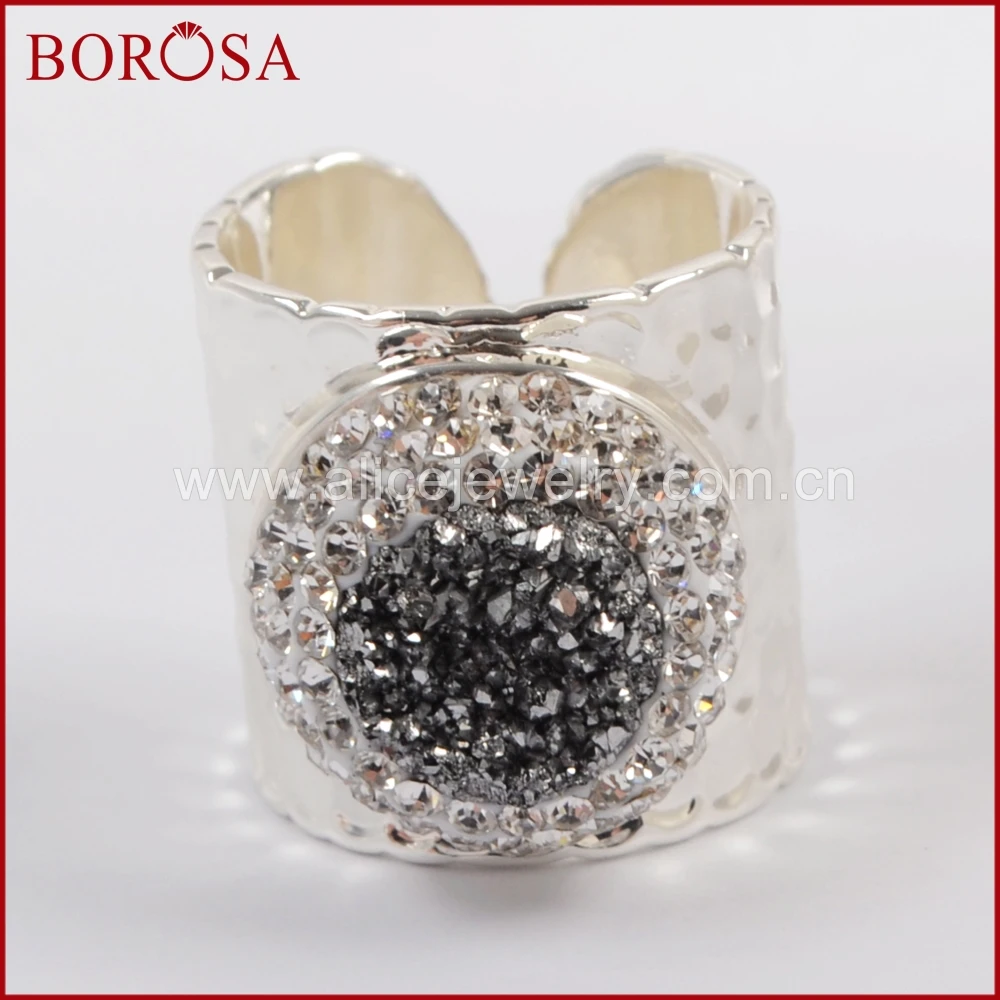 BOROSA модный дизайн 5 шт. стразы Круглые Druzy кристалл серебряный цвет кольцо
