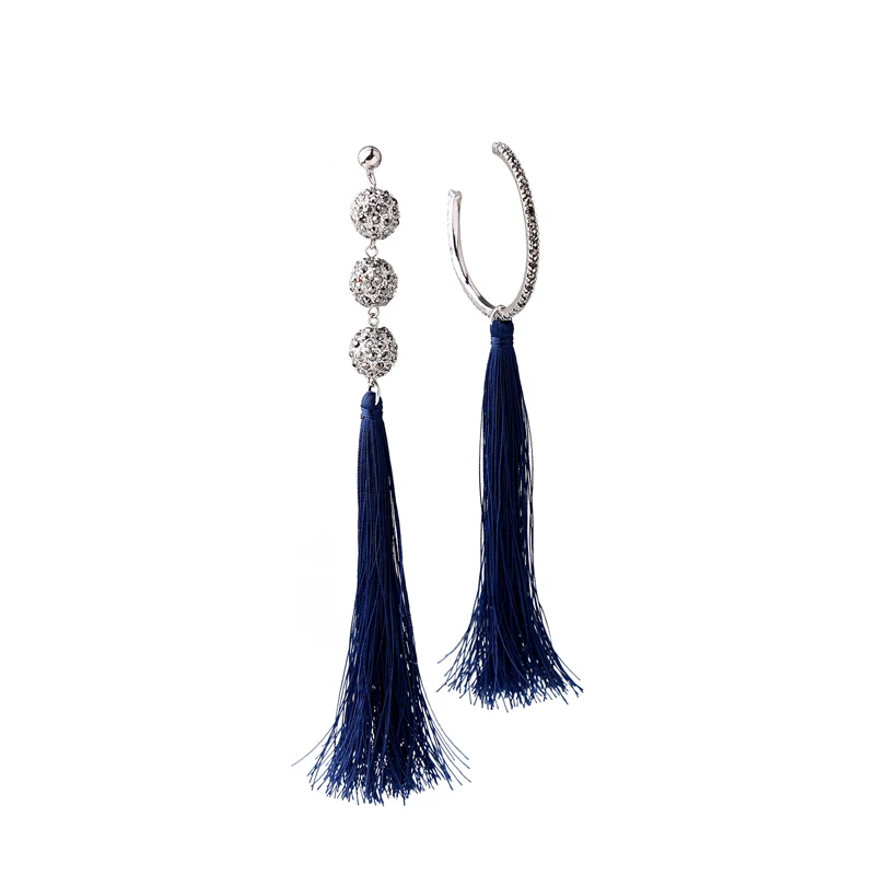 2018 Popular 2 Color Red&ampBlue Tassel Cotton Thread Crystal Ethnic Earrings Handmade Asymmetric Bohemian Jewelry | Украшения и