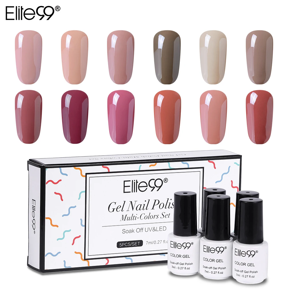 Elite99 5 шт./лот Nail Art Дизайн Маникюр 7 мл Soak Off эмали гель для ногтей UV гель лак для ногтей лак телесного цвета Однотонная одежда гель Лаки
