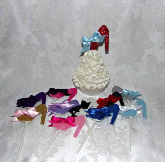 Блестящие туфли на высоком каблуке топперы для кексов с лентами свадебного