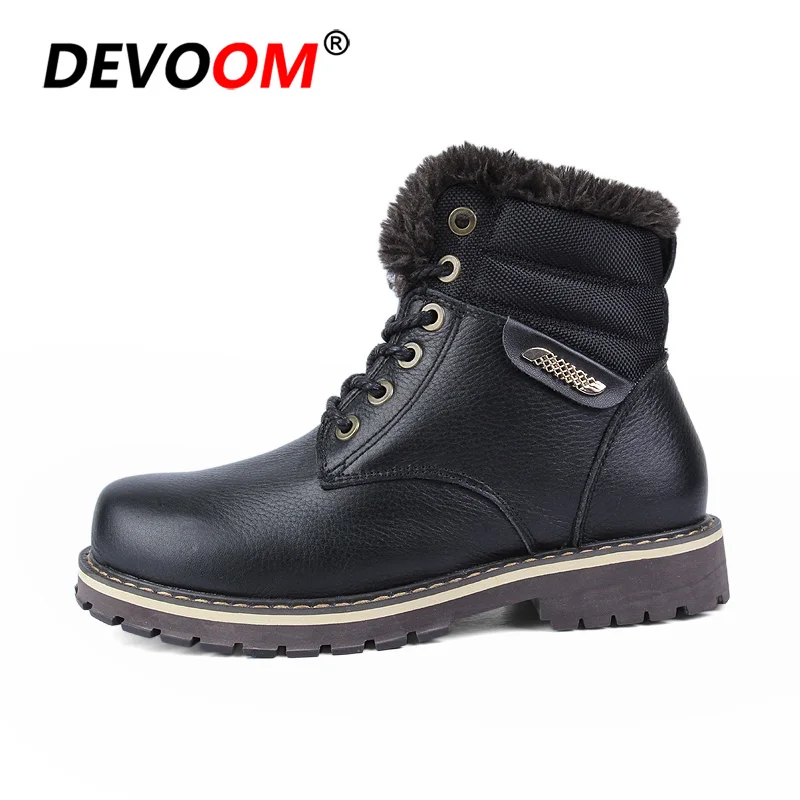 Черный Мужская походная обувь; зимние охотничьи ботинки «doc martins»; мужские зимние ботинки из плюша; высококачественные кожаные повседневные ботинки для альпинизма на меху; большие размеры - Цвет: Черный