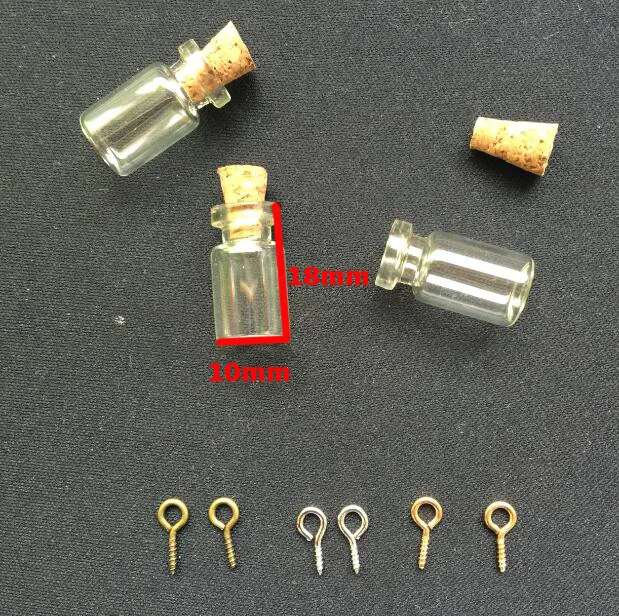 

20set/lot transparent Glass Vial Pendants Wish Bottle sample jars with Wood Cork &Eye Bolts Needle mini perfume charm necklace